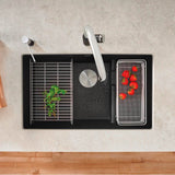 Precis Cascade SILGRANIT 29'' Single Bowl Undermount Kitchen Sink with Colander - Coal Black