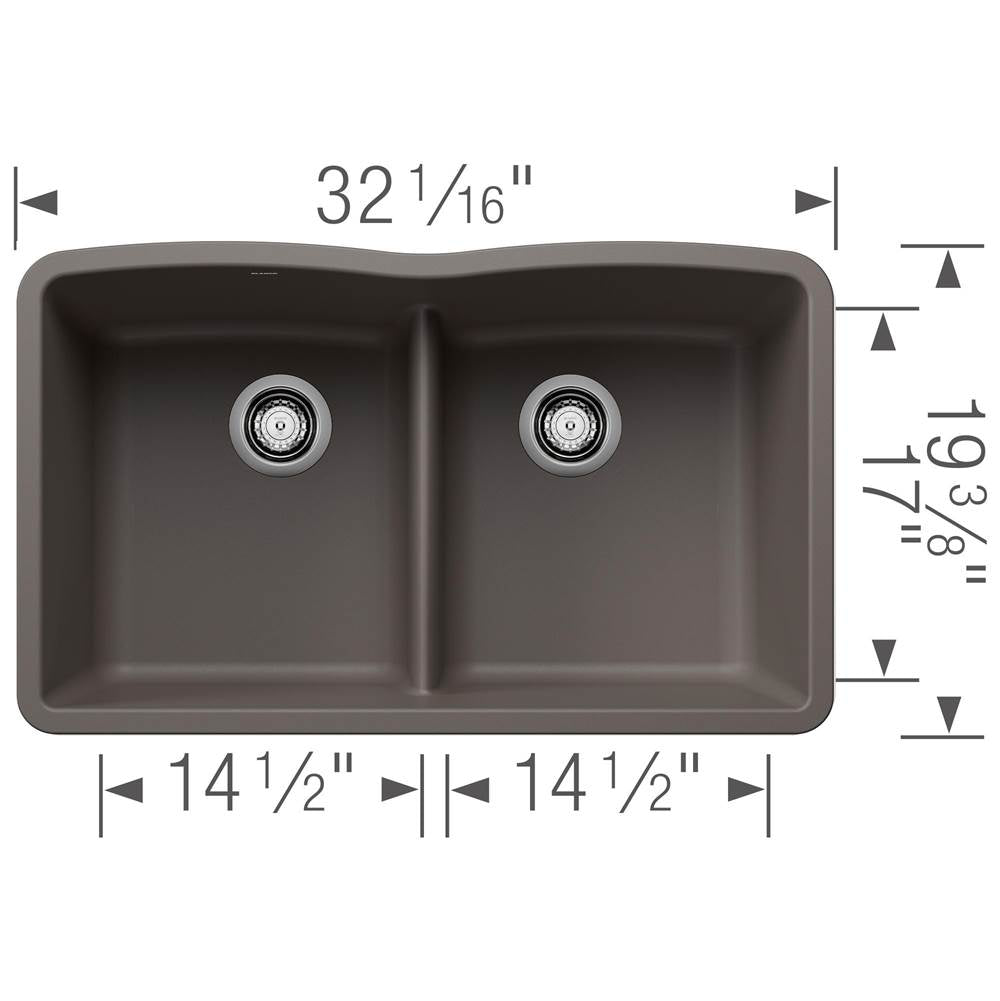 Diamond SILGRANIT 32'' 50/50 Double Bowl Undermount Kitchen Sink with Low Divide - Soft White