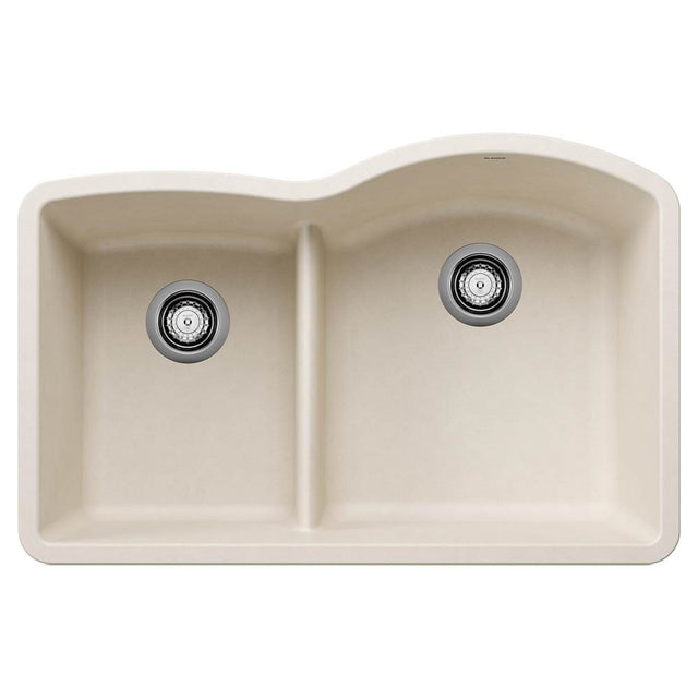 Blanco - Diamond SILGRANIT 32'' 40/60 Reverse Double Bowl Undermount Kitchen Sink with Low Divide - Soft White - Soft White