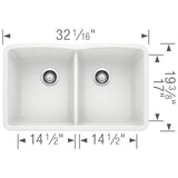 Diamond SILGRANIT 32'' 50/50 Double Bowl Undermount Kitchen Sink - Cafe