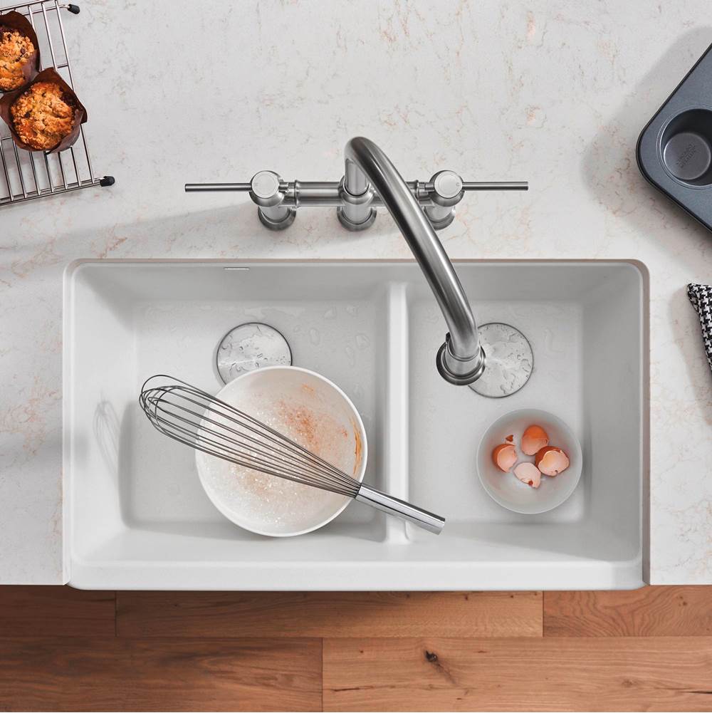 Ikon SILGRANIT 33'' Double Bowl Apron-Front Farmhouse Sink with Low Divide - Anthracite