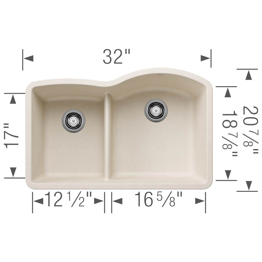 Diamond SILGRANIT 32'' 40/60 Reverse Double Bowl Undermount Kitchen Sink with Low Divide - Soft White