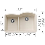 Diamond SILGRANIT 32'' 40/60 Reverse Double Bowl Undermount Kitchen Sink with Low Divide - Soft White