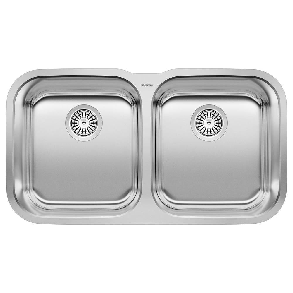 Blanco - Stellar 33'' 50/50 Double Bowl Undermount Stainless Steel Kitchen Sink - Brushed