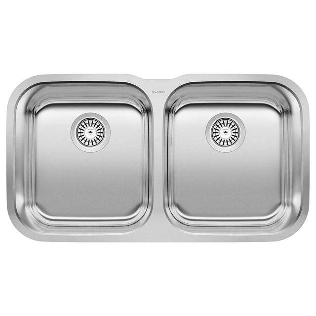 Blanco - Stellar 33'' 50/50 Double Bowl Undermount Stainless Steel Kitchen Sink - Brushed