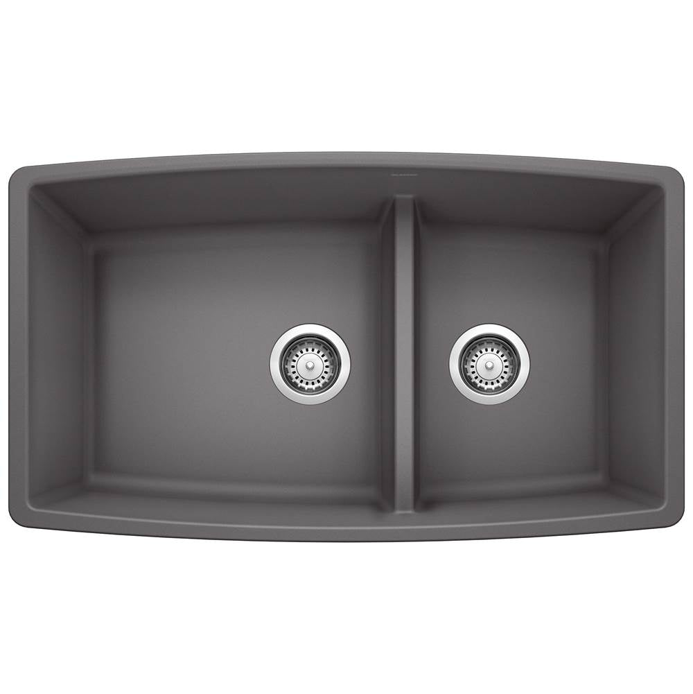 Blanco - Performa SILGRANIT 33'' 60/40 Double Bowl Undermount Kitchen Sink with Low Divide - Cinder - Cinder