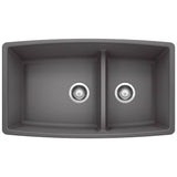 Blanco - Performa SILGRANIT 33'' 60/40 Double Bowl Undermount Kitchen Sink with Low Divide - Cinder - Cinder