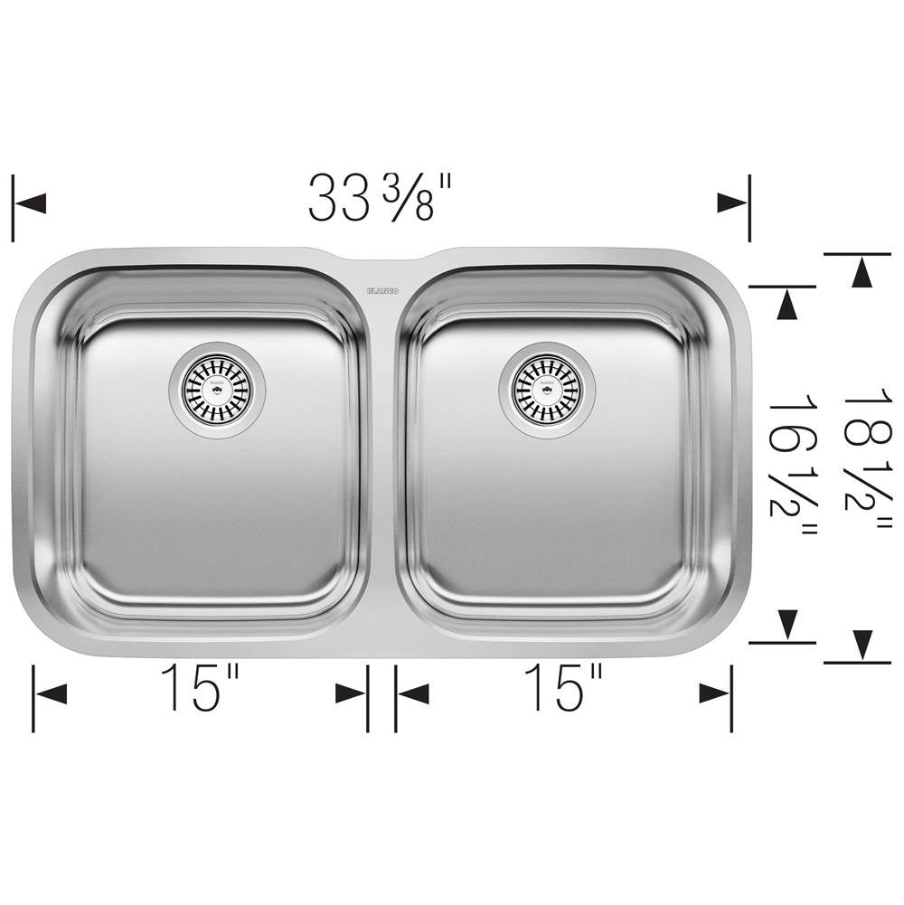 Stellar 33'' 50/50 Double Bowl Undermount Stainless Steel Kitchen Sink