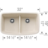 Valea SILGRANIT 32'' 50/50 Double Bowl Undermount Kitchen Sink with Low Divide - Soft White