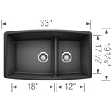 Performa SILGRANIT 33'' 60/40 Double Bowl Undermount Kitchen Sink with Low Divide - White
