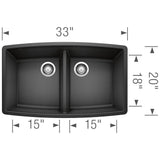 Performa SILGRANIT 33'' 50/50 Double Bowl Undermount Kitchen Sink - Cafe