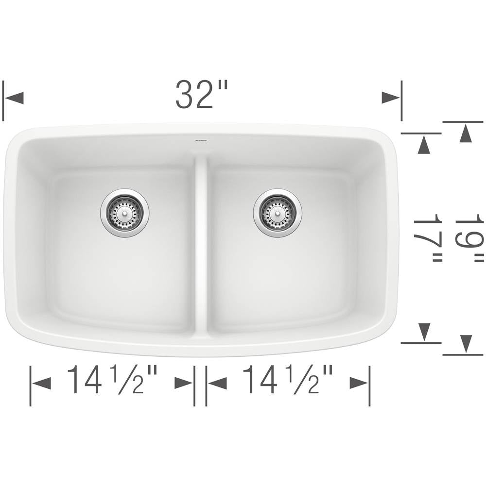 Valea SILGRANIT 32'' 50/50 Double Bowl Undermount Kitchen Sink with Low Divide - Cinder