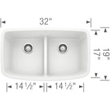 Valea SILGRANIT 32'' 50/50 Double Bowl Undermount Kitchen Sink with Low Divide - Cinder