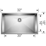 Precision R0 32'' Super Single Bowl Undermount Stainless Steel Kitchen Sink
