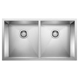 Blanco - Precision R0 28'' 50/50 Double Bowl Undermount Stainless Steel Kitchen Sink - Satin Polish