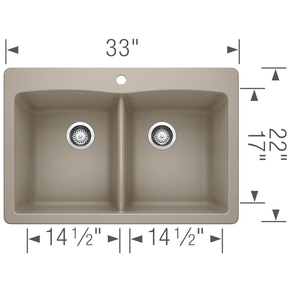 Diamond SILGRANIT 33'' 50/50 Double Bowl Dual Mount Kitchen Sink - Cafe