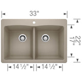 Diamond SILGRANIT 33'' 50/50 Double Bowl Dual Mount Kitchen Sink - Cafe