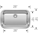 Stellar 28'' Single Bowl Undermount Stainless Steel ADA Kitchen Sink