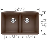 Diamond SILGRANIT 32'' 50/50 Double Bowl Undermount Kitchen Sink - Cafe