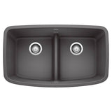 Blanco - Valea SILGRANIT 32'' 50/50 Double Bowl Undermount Kitchen Sink with Low Divide - Cinder - Cinder