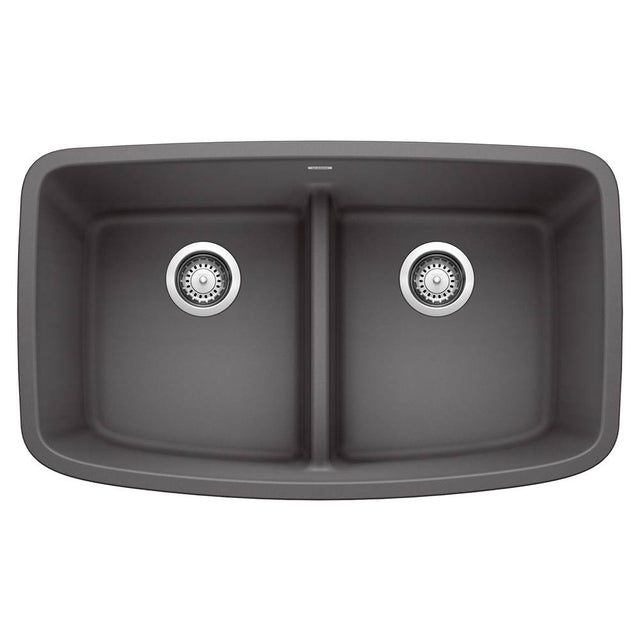 Blanco - Valea SILGRANIT 32'' 50/50 Double Bowl Undermount Kitchen Sink with Low Divide - Cinder - Cinder