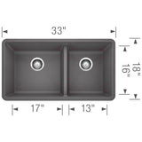 Precis SILGRANIT 33'' 60/40 Double Bowl Undermount Kitchen Sink - White