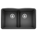 Blanco - Diamond SILGRANIT 32'' 50/50 Double Bowl Undermount Kitchen Sink with Low Divide - Anthracite - Anthracite