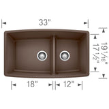 Performa SILGRANIT 33'' 60/40 Double Bowl Undermount Kitchen Sink with Low Divide - White