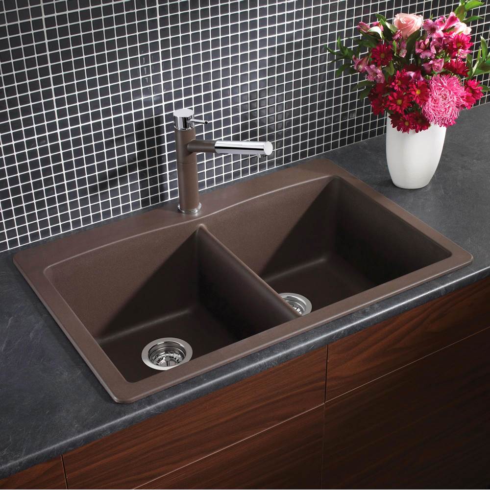Diamond SILGRANIT 33'' 50/50 Double Bowl Dual Mount Kitchen Sink - Cafe