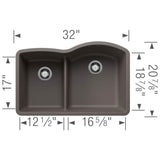 Diamond SILGRANIT 32'' 40/60 Reverse Double Bowl Undermount Kitchen Sink with Low Divide - Soft White