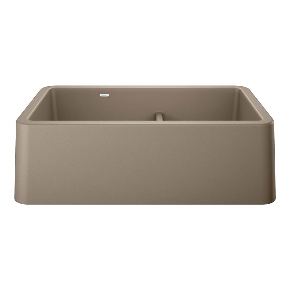 Blanco - Ikon SILGRANIT 33'' Double Bowl Apron-Front Farmhouse Sink with Low Divide - Truffle - Truffle