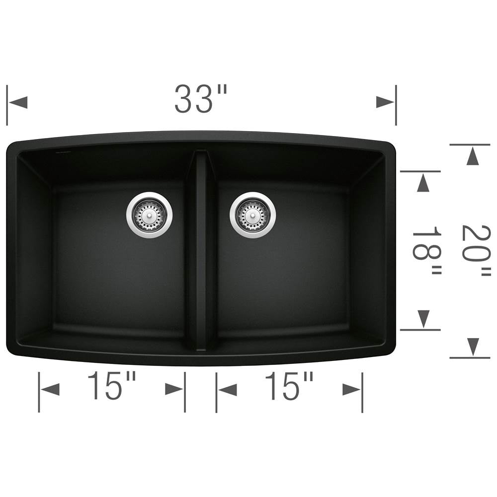 Performa SILGRANIT 33'' 50/50 Double Bowl Undermount Kitchen Sink - Cafe