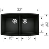 Performa SILGRANIT 33'' 50/50 Double Bowl Undermount Kitchen Sink - Cafe