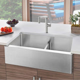 Quatrus R15 33'' 60/40 Double Bowl Apron-Front Stainless Steel Farmhouse Sink with Low Divide