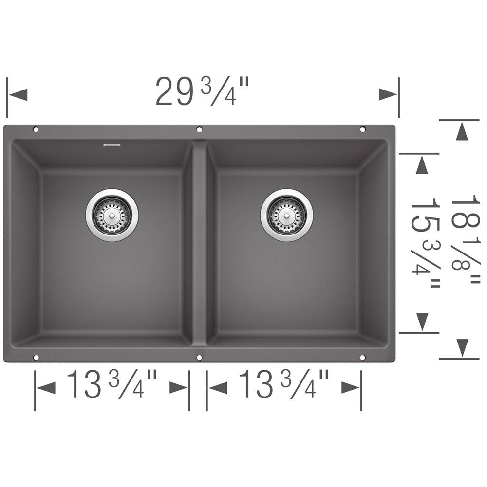Precis SILGRANIT 29'' 50/50 Double Bowl Undermount Kitchen Sink - Coal Black