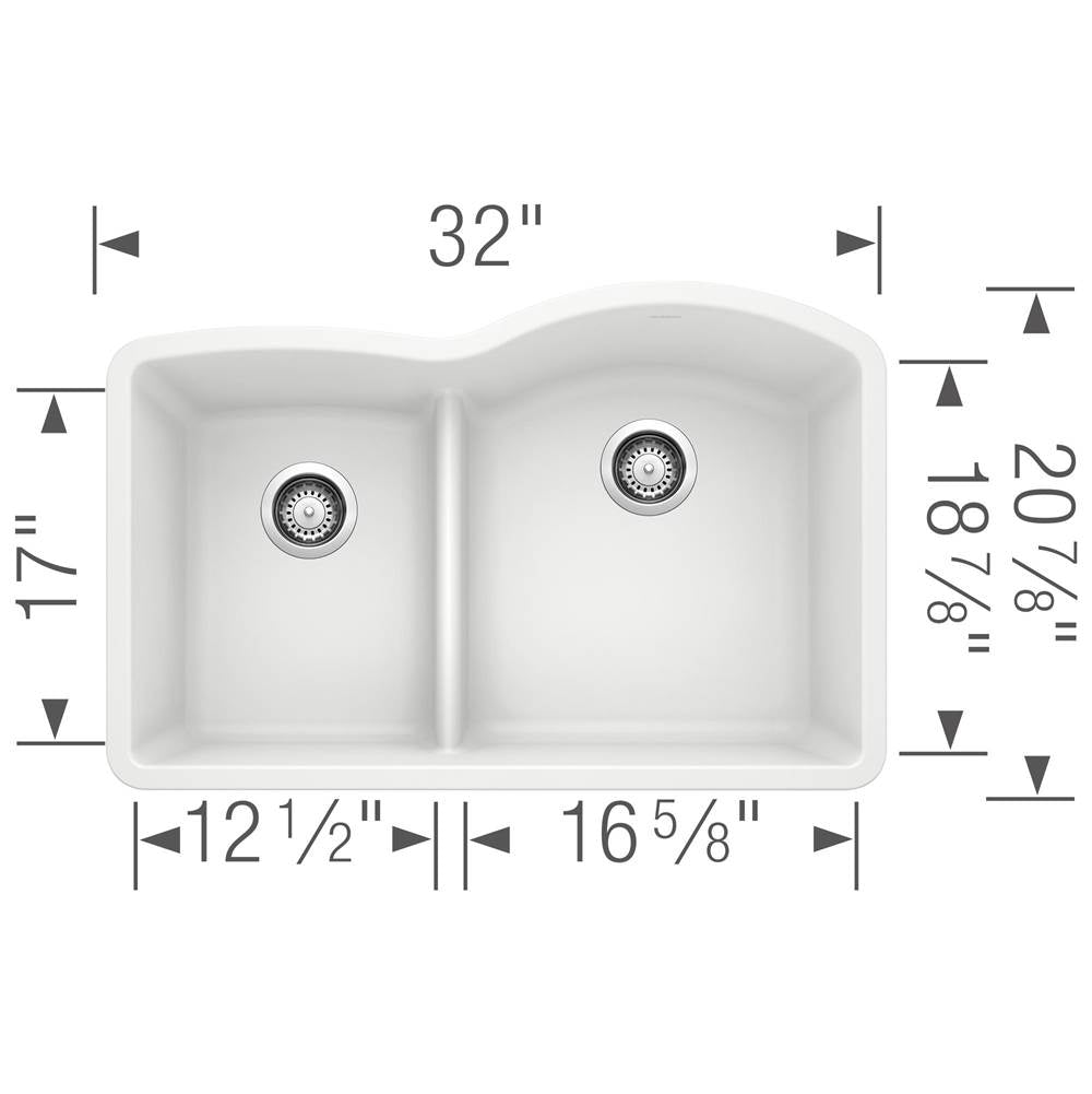 Diamond SILGRANIT 32'' 40/60 Reverse Double Bowl Undermount Kitchen Sink with Low Divide - Anthracite