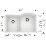 Diamond SILGRANIT 32'' 40/60 Reverse Double Bowl Undermount Kitchen Sink with Low Divide - Anthracite