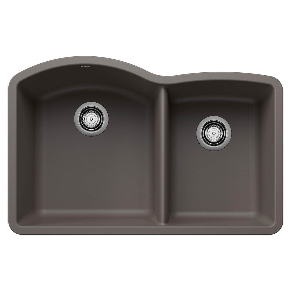 Blanco - Diamond SILGRANIT 32'' 60/40 Double Bowl Undermount Kitchen Sink - Volcano Gray - Volcano Gray