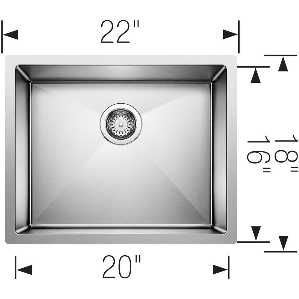 Precision R10 22'' Single Bowl Undermount Stainless Steel Kitchen Sink