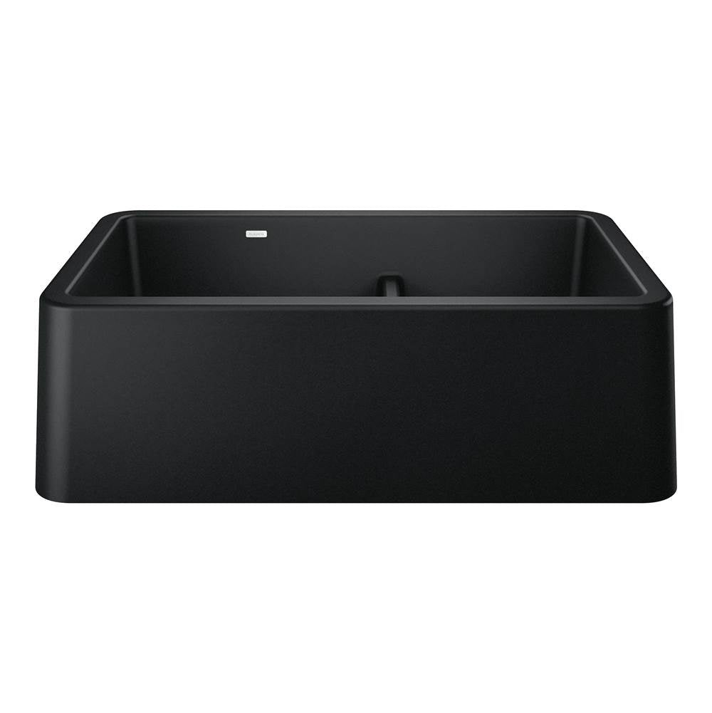 Blanco - Ikon SILGRANIT 33'' Double Bowl Apron-Front Farmhouse Sink with Low Divide - Coal Black - Coal Black