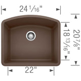 Diamond SILGRANIT 24'' Single Bowl Undermount Kitchen Sink - Cafe