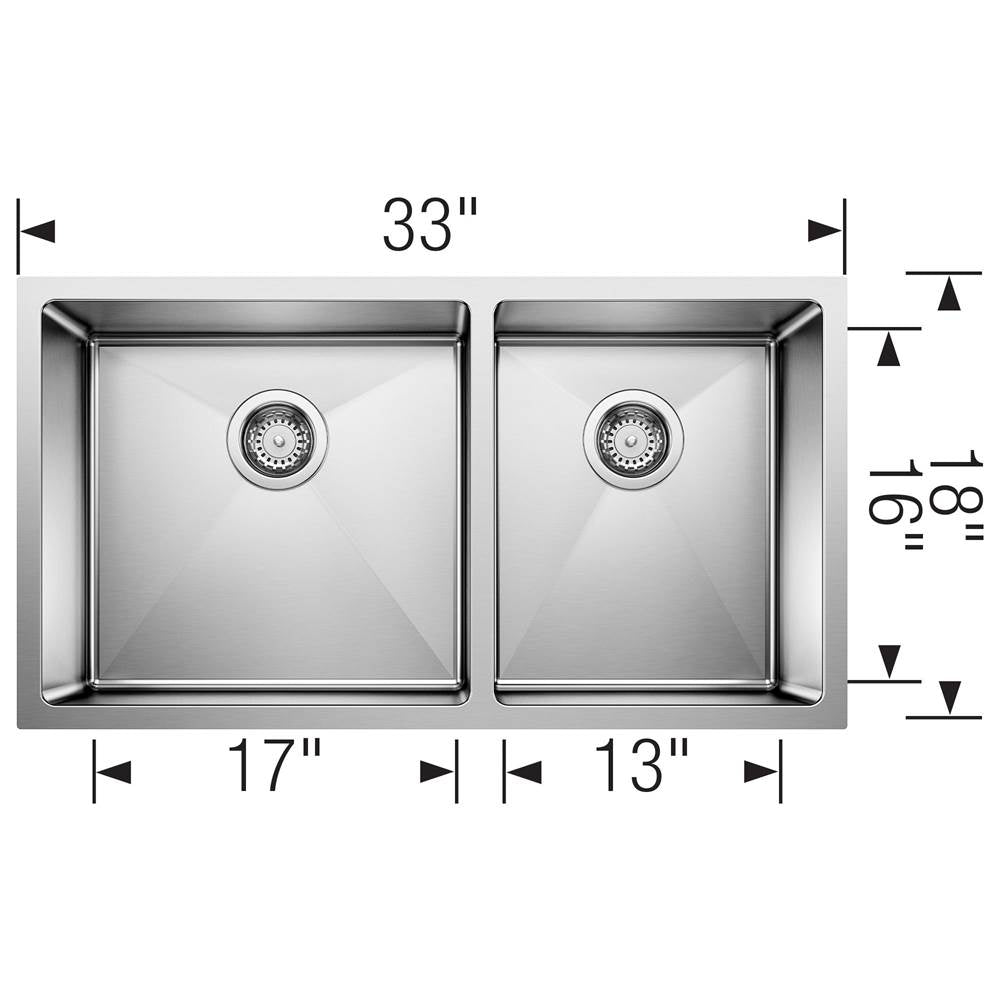 Quatrus R15 33'' 60/40 Double Bowl Undermount Stainless Steel Kitchen Sink