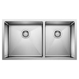 Blanco - Quatrus R15 33'' 60/40 Double Bowl Undermount Stainless Steel Kitchen Sink - Satin Polish