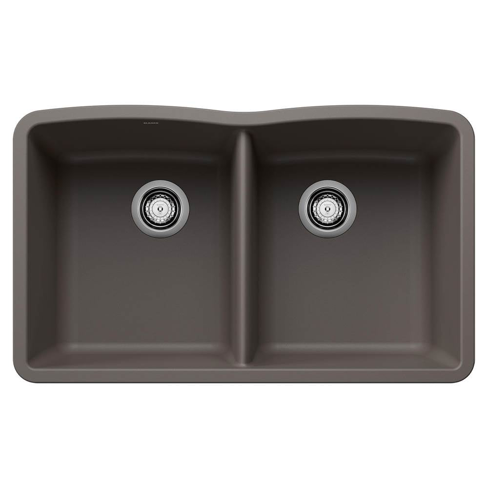 Blanco - Diamond SILGRANIT 32'' 50/50 Double Bowl Undermount Kitchen Sink - Volcano Gray - Volcano Gray