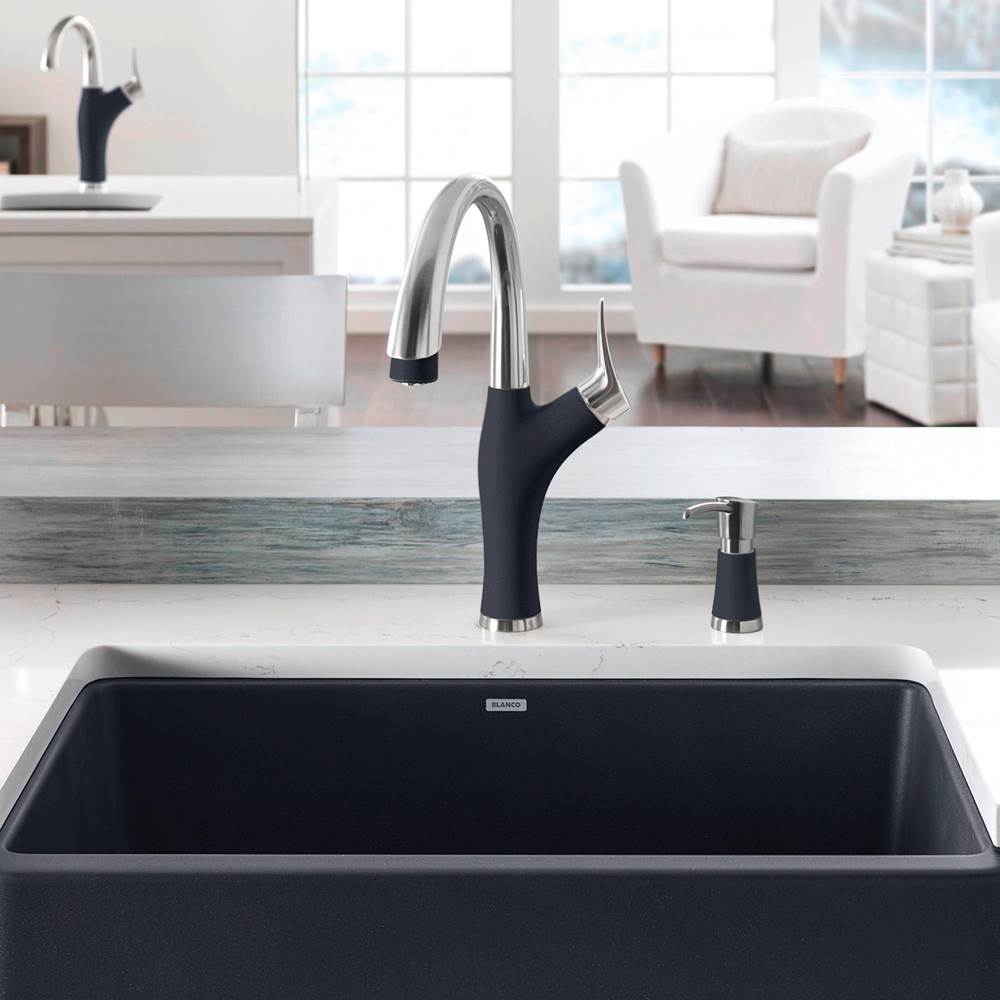 Artona Pull-Down Dual-Spray Kitchen Faucet - PVD Steel/Anthracite