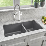Precis SILGRANIT 33'' 60/40 Double Bowl Undermount Kitchen Sink - White