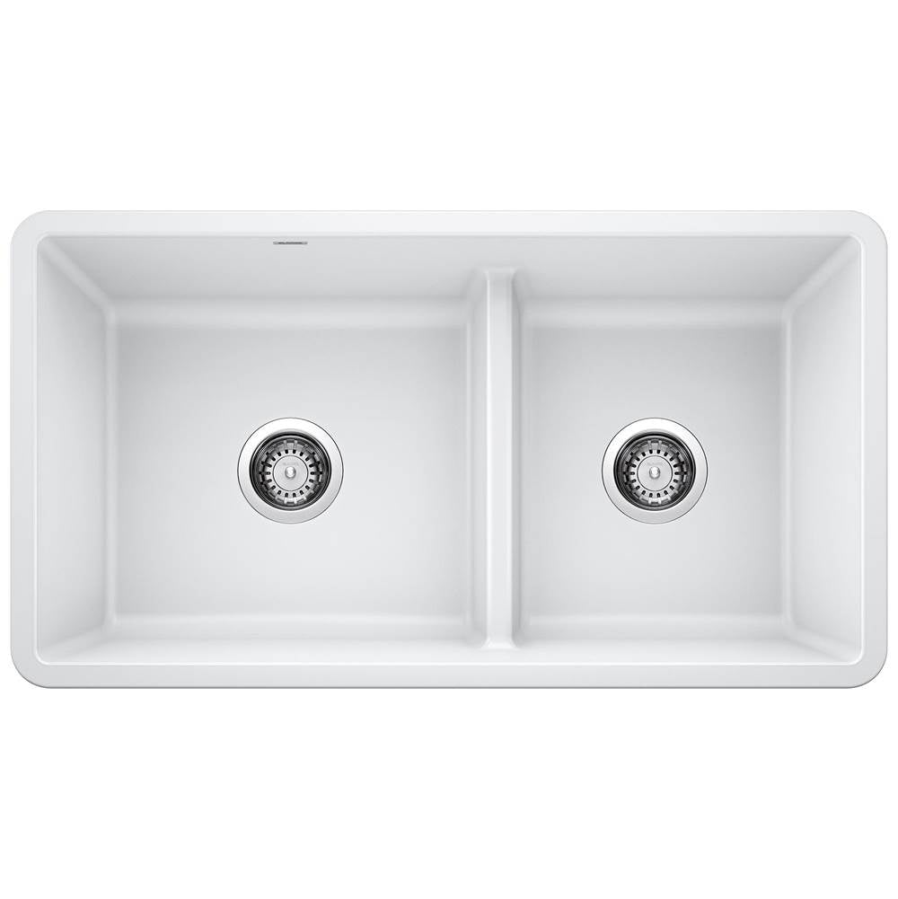 Blanco - Precis SILGRANIT 33'' 60/40 Reversible Double Bowl Undermount Kitchen Sink with Low Divide - White - White