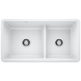 Blanco - Precis SILGRANIT 33'' 60/40 Reversible Double Bowl Undermount Kitchen Sink with Low Divide - White - White