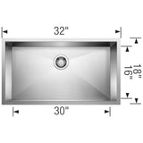 Quatrus R0 32'' Single Bowl Undermount Stainless Steel Kitchen Sink