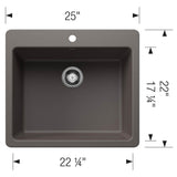 Liven SILGRANIT 25'' Single Bowl Dual Mount Kitchen Sink - Coal Black